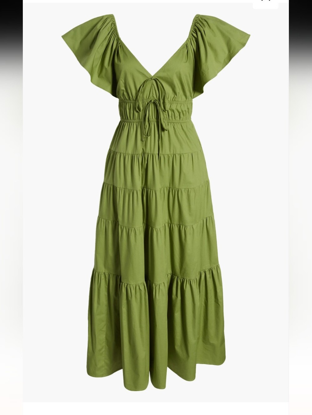 Olive Green Tiered Maxi Dress with Flutter Sleeves